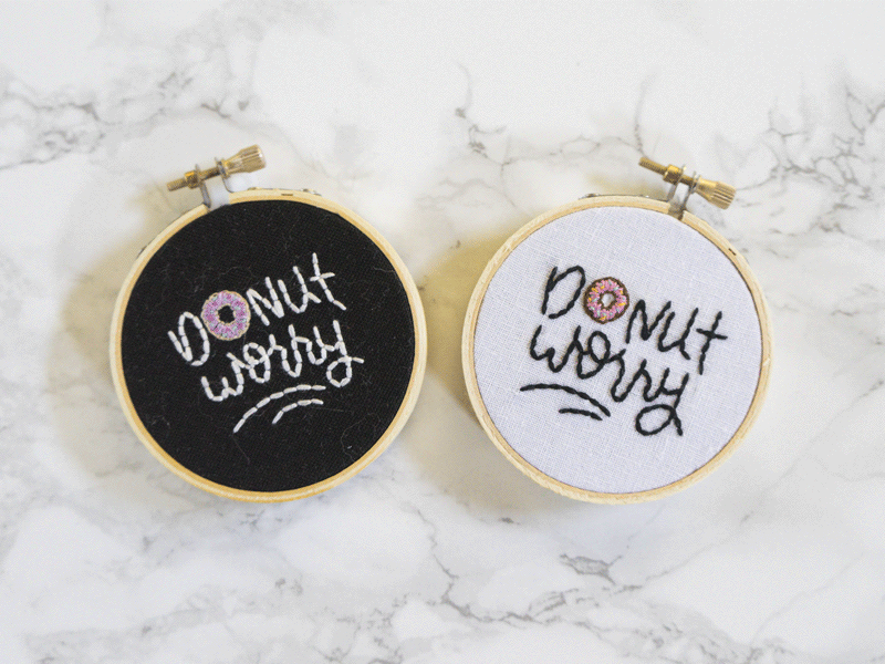 🍩 🍩 🍩 🍩 🍩 🍩 donut worry donuts embroidery handmade lady scrib stitches lettering