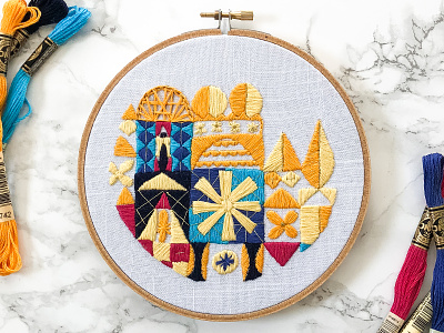 It's a Small World embroidery handmade lady scrib stitches small world