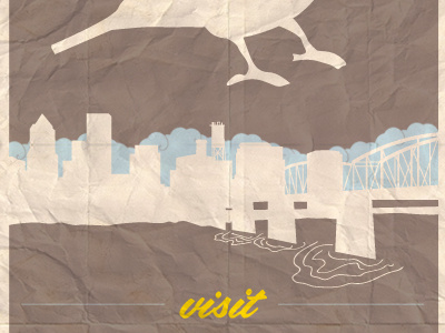 Visit Portland bird city clouds filmotype folded lost type muncie oregon portland poster put a bird on it retro river silouette skyline typography vintage