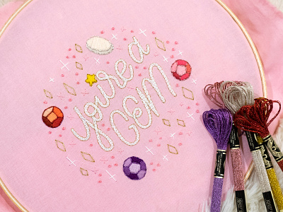 You're a Gem embroidery hand lettering handmade lady scrib stitches lettering sketch to stitch texture typography