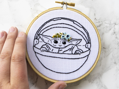 The Child baby yoda embroidery handmade illustration mandalorian sketch to stitch star wars