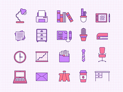 Office flat icon illustration office outline pink stroke work