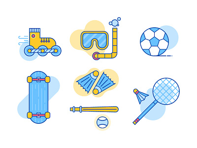 Summer Activities activities blue color icons illustration leisure line shape sports summer vector yellow