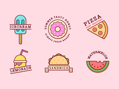 Summer Food Badges badges color design food icons illustration line outline summer type vector