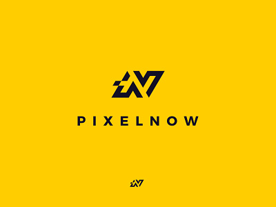 Pixelnow logo brand creative design logo logotype modern pixel sharp sygnet yellow