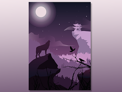 Night forest dark forest illustration illustrator moon night purple vector wolf