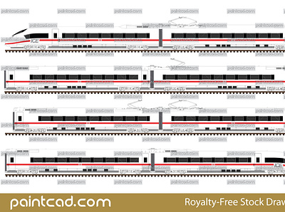 High-speed train Siemens Velaro D - EMU ICE 3 BR 407 by DB drawing