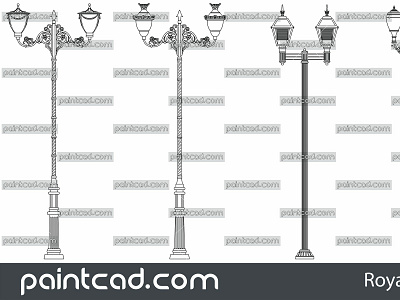 Collection with park lantern poles - two symmetrical lamps architectural design drawing autocad lamp lantern light