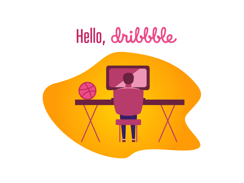Hello, Dribbble! animation animation 2d cincinnati dribbble dribbble debut flat design gradient gradient color graphicdesign illustration