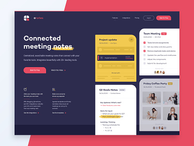 Landing page - Note management SaaS with Jira, Gmail integration integration landing page management web software website