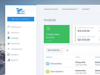 Invoices budgets dashboard interface invoice list stats transaction uxui