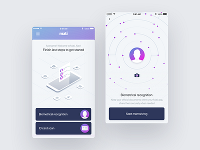 Mati Mobile app application biometric documents face face id facial fr id illustration isometric mobile passport purple recognition startup ui ux uxui verification