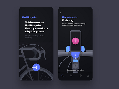 Bebicycle. Premium city bikes rental app bicycle bike bluetooth cycle cycling illustration mobile pairing rental app rentals ui ux uxui