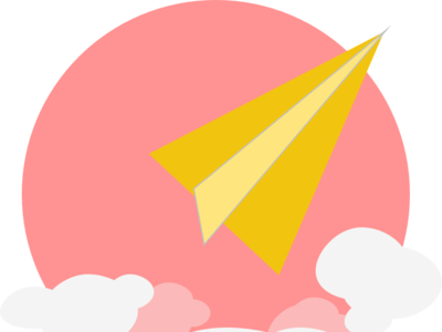 Paper Airplane & Clouds airplane cartoon clouds design flat design graphic design graphic art icon illustration logo minimal art paper airplane pastel colors