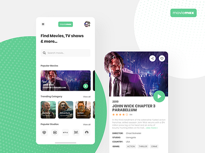 moviemax - movie and tv shows App app clean films green ios movie app movie app ui movies tv show ui white