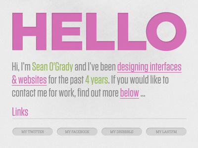 Hello green hello personal pink texture typography website