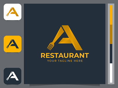 Creative fork with letter A logo Design for restaurant company