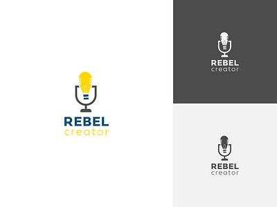 Rebel Creator Logo blue concept creativity dark flat idea light lightbulb logo logodesign logodesignchallenge microphone monochromatic process rebelcreator yellow