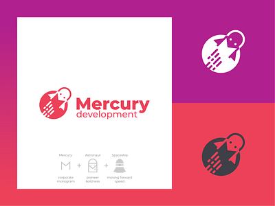 Mercury Logo Design Concept astronaut branding concept contest flat icon logo logodesign logomark logotype m mark mercury monogram pink process spaceship