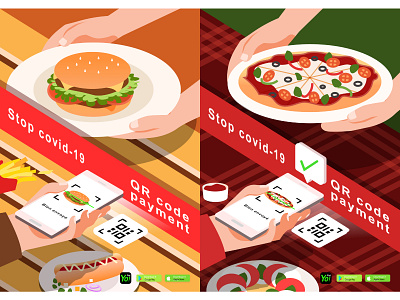 Stop covid-19-Fast food & Italian food app branding color design dessin fastfood hotdog illustration italy motion mozzarella pizza 插图