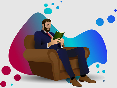 Readman ai beard bisnes book branding design human humans illustration logo man read reading shoes siting sofa suit tie