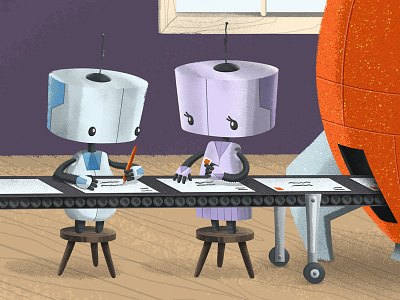 More Robot Illustrations For A Client factory letters robots