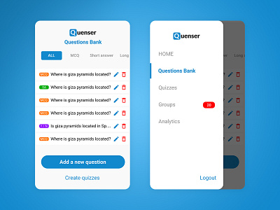 Quenser - Quizzing app answer quiz quiz app quizz quizzes quizzing uiux