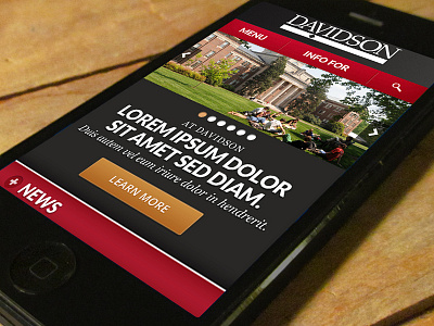 Davidson College black homepage interface mobile red responsive rwd ui