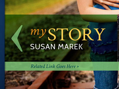 My Story arrow callout green overlay related link typography web design website