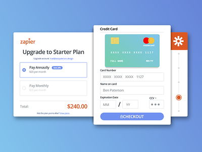 Zapier Upgrade/Payment UI Concept 002 concept credit card dailyui payment ui zapier
