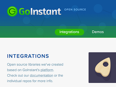 GoOpen green header illustration index integrations landing page nav neon open source slime green web