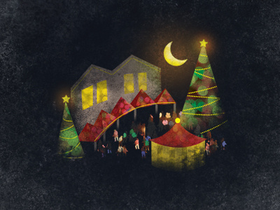 Christmas Market black bokeh christmas illustration lights night