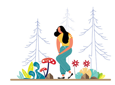 Feel the freshness beauty flatillustration lady nature nature illustration walk walking