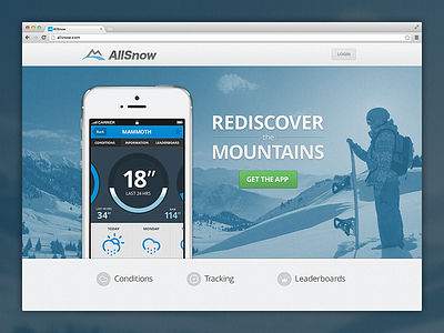 AllSnow Homepage allsnow app climacons download homepage landing page ui ux