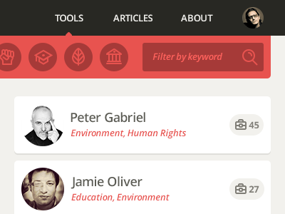 Tools Page Detail celebrities flat icons minimal navigation open sans panels search toolbox ui