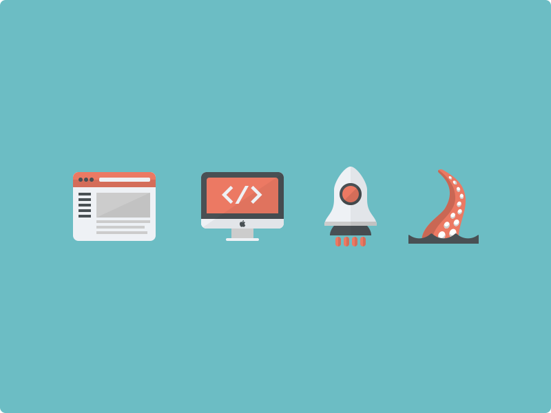 We Are Hiring icons rocket job front-end developer octopus creative hiring browser tentacle flat