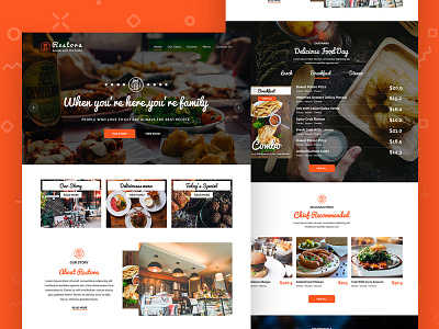 Restora - Restaurants Website design cafe cuisine food food website grocery landing page design orange restaurant shopping store white