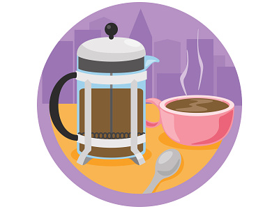 Coffee badge caffeine coffee cup french press illustration spoon ui ux