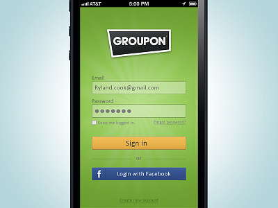 Login window button cta facebook games graphic design groupon mobile app sign in texture ui ux