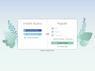 Registration illustration leaves registration form sign up ui ux web