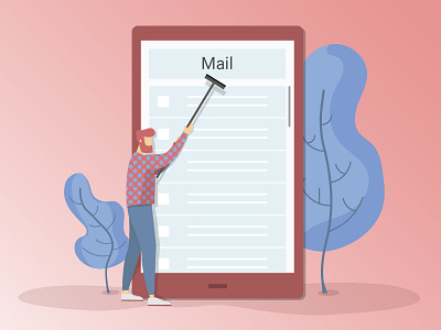 Cleaning your inbox cleaning digital illustration mail trees ui