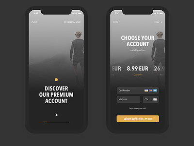 Premium Account account black checkout dark design discover payment premium slider ui user interface