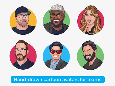 Hand-Drawn Team Cartoon Avatars about us avatar avatoon branding business cartoon company digital drawing face fun illustration logo picture portrait profile team