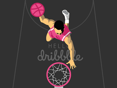 Hello dribbble ball basketball coimbatore debut dribbble first illustration invitation shot thanks theadonai