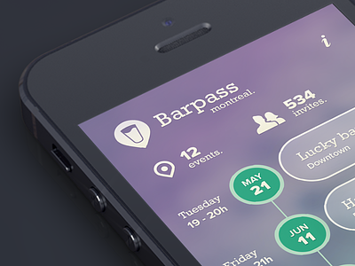 Barpass event view bar canada event gradient interface ios iphone mobile montreal pass product timeline