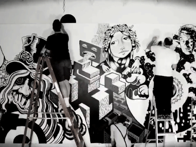 En Masse & Merchlar Augmented Reality Mural app ar art augmented reality black and white digital art en graffiti masse mural paint performing