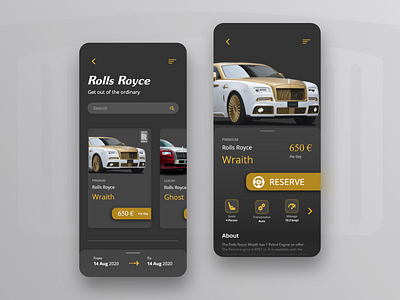 Reserve your luxury ride car rent car rental design gold luxury cars premium car rent rolls royce ui ui ux ui design