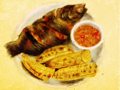Boli & fish flat food food illustration illustration nigerian