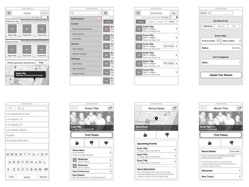 Events iOS App Screens skeumorphism functionality app ios ux ui wireframe prototype sidebar