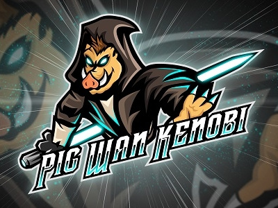 Pig Jedi Knight Mascot Logo esports logo gaming logo gaming mascot logo jedi knight mascot logo pig pig hoodie pig jedi knight starwars